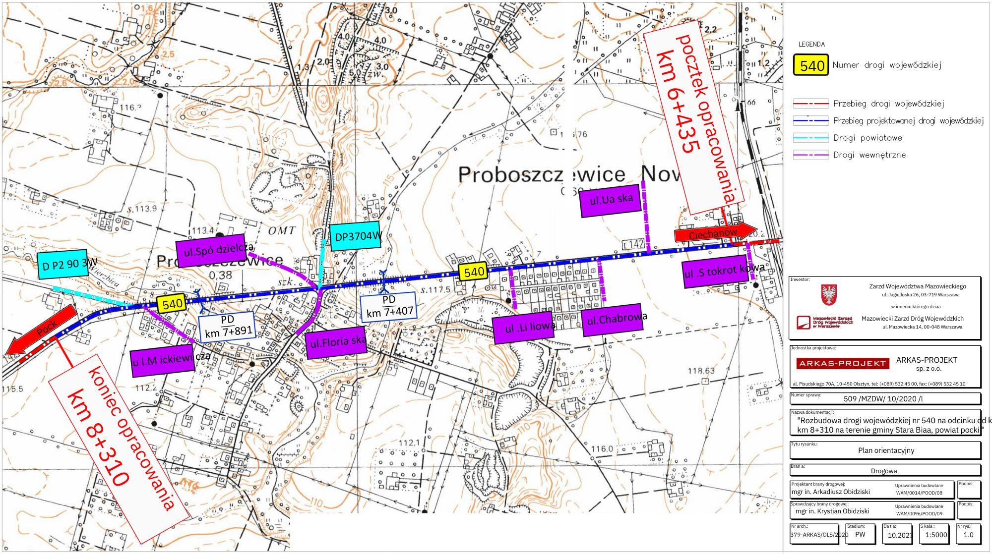 Plan orientacyjny - „Rozbudowa drogi wojewódzkiej nr 540 na odcinku od km 6 + 435 do km 8 + 310 na terenie gminy Stara Biała, powiat płocki, województwo mazowieckie.”